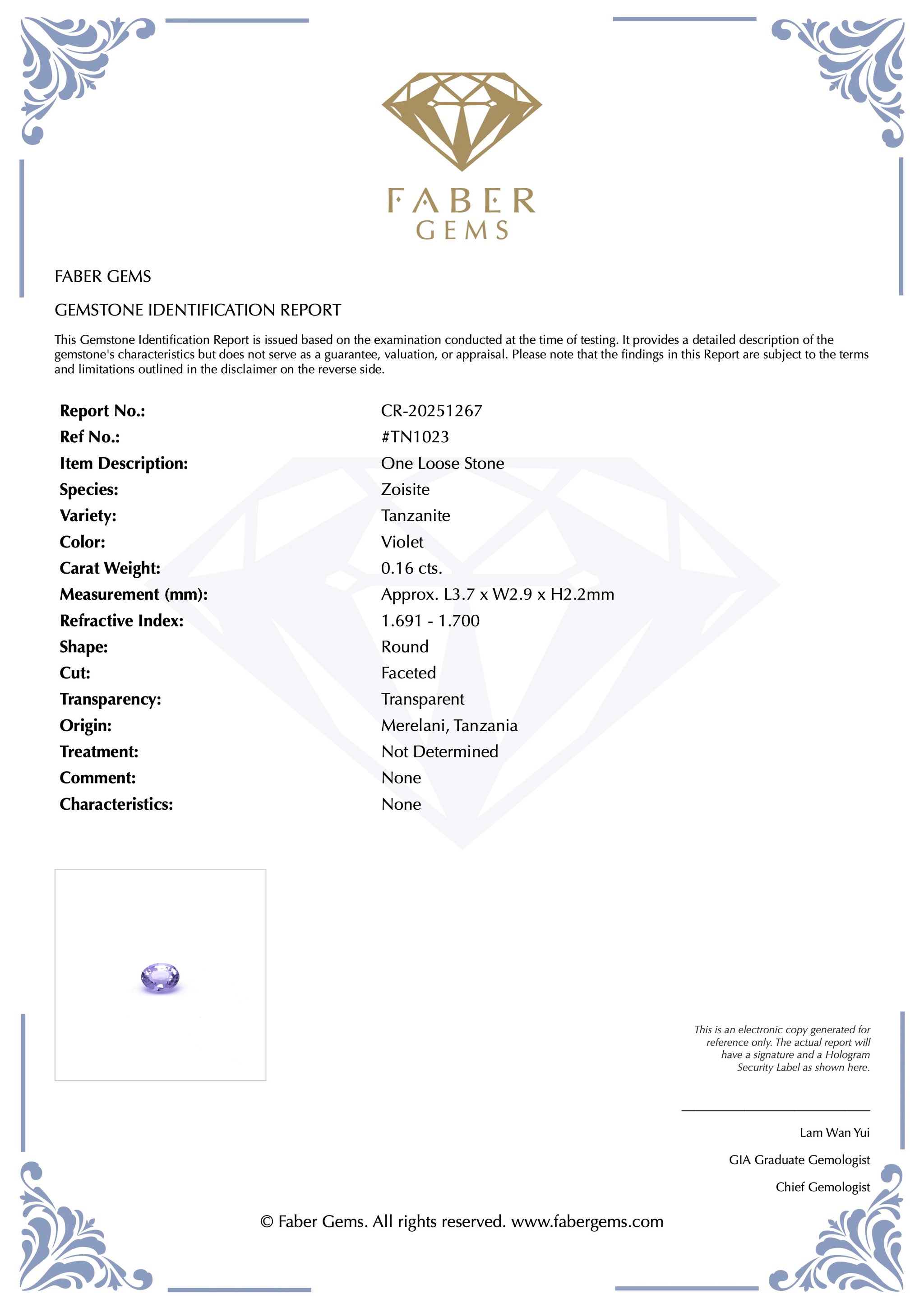 0.16ct. Tanzanite #TN1023 - FABER JEWELS