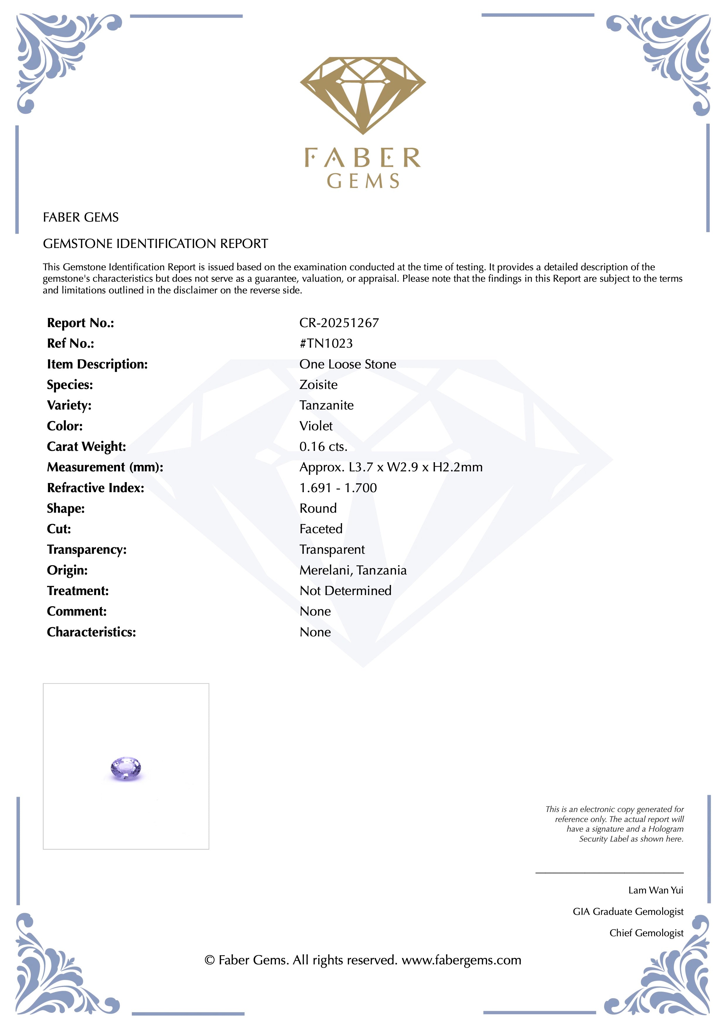0.16ct. Tanzanite #TN1023 - FABER JEWELS