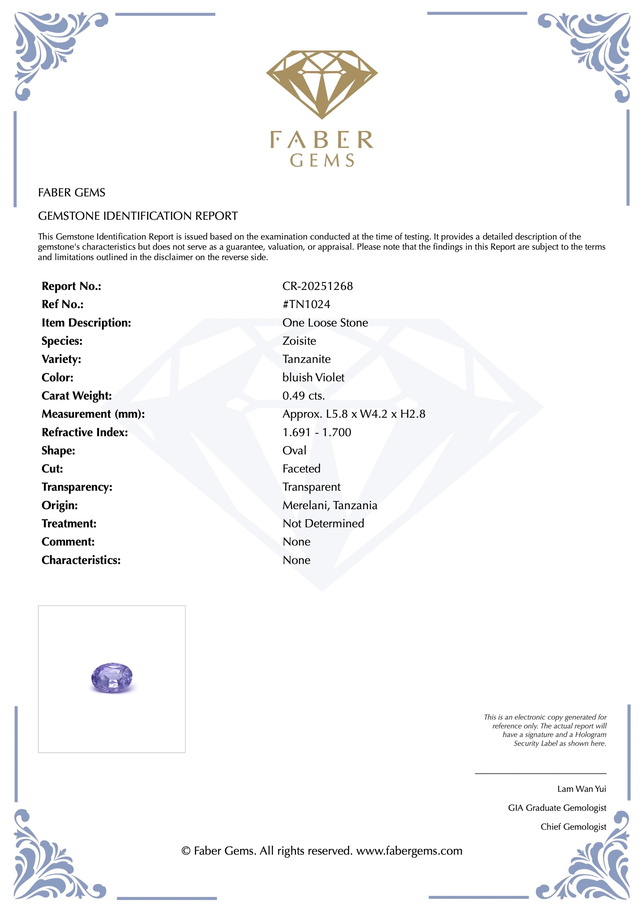 0.49ct. Tanzanite #TN1024 - FABER JEWELS
