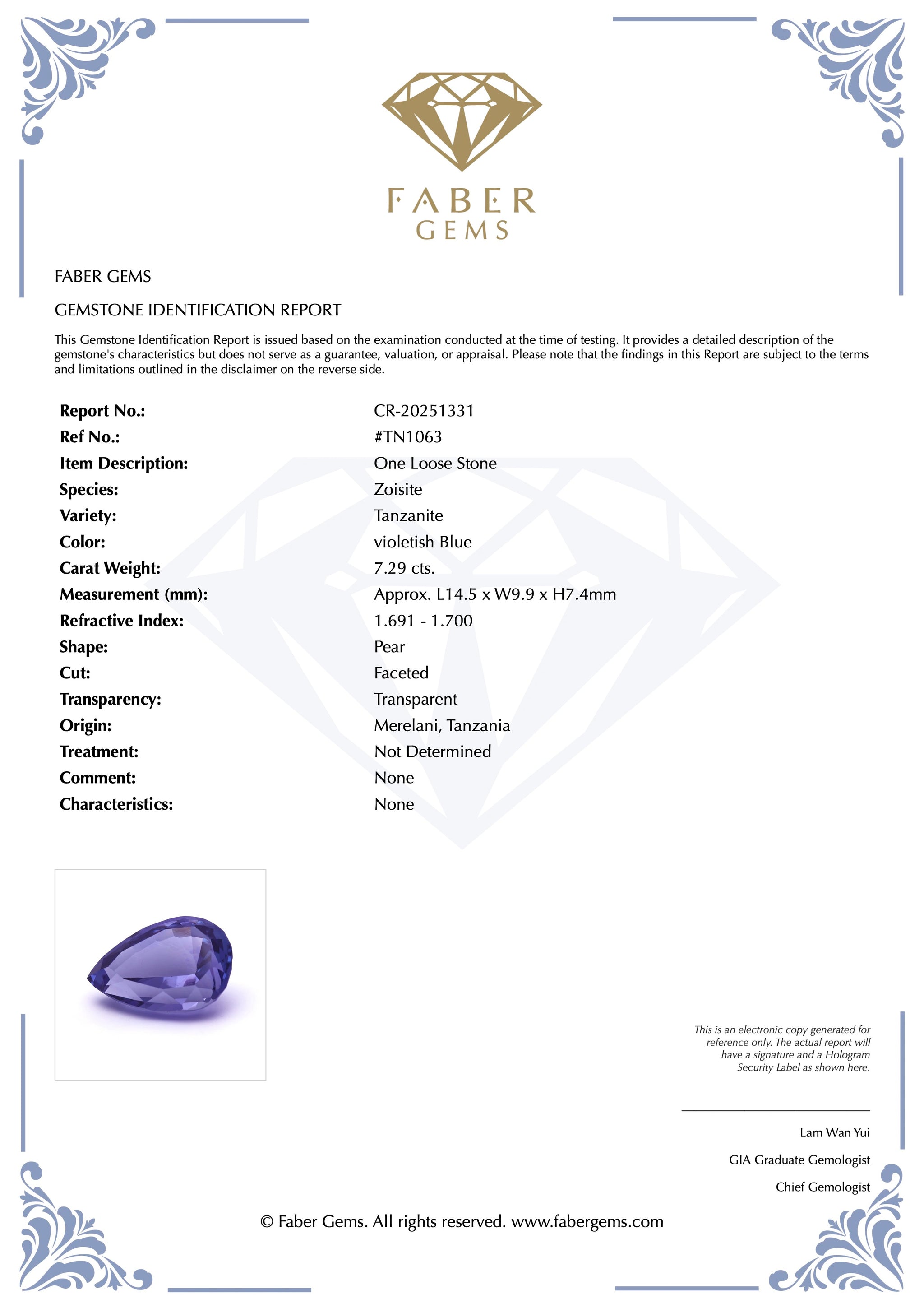 7.29ct. Tanzanite #TN1063 - FABER JEWELS