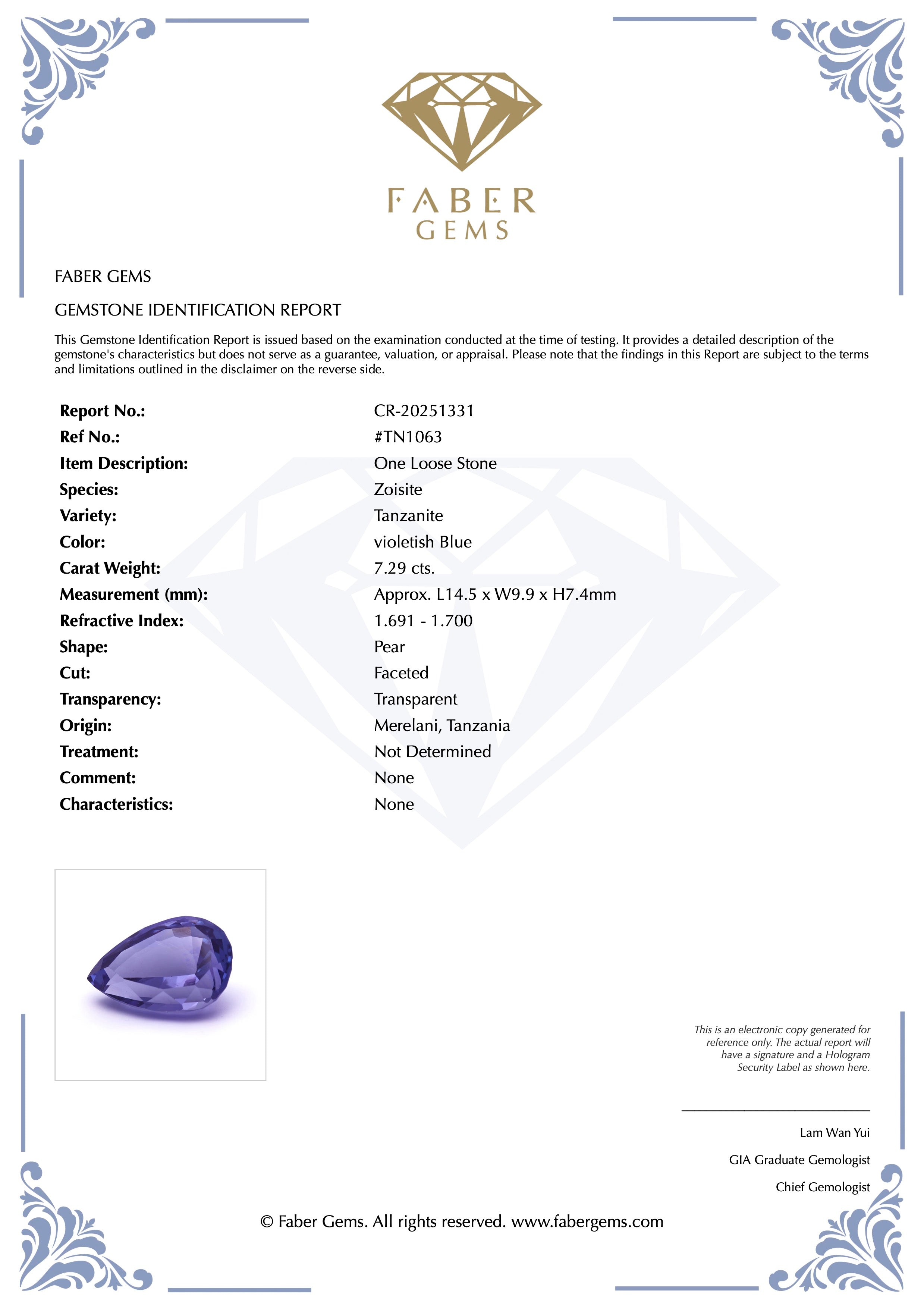 7.29ct. Tanzanite #TN1063 - FABER JEWELS