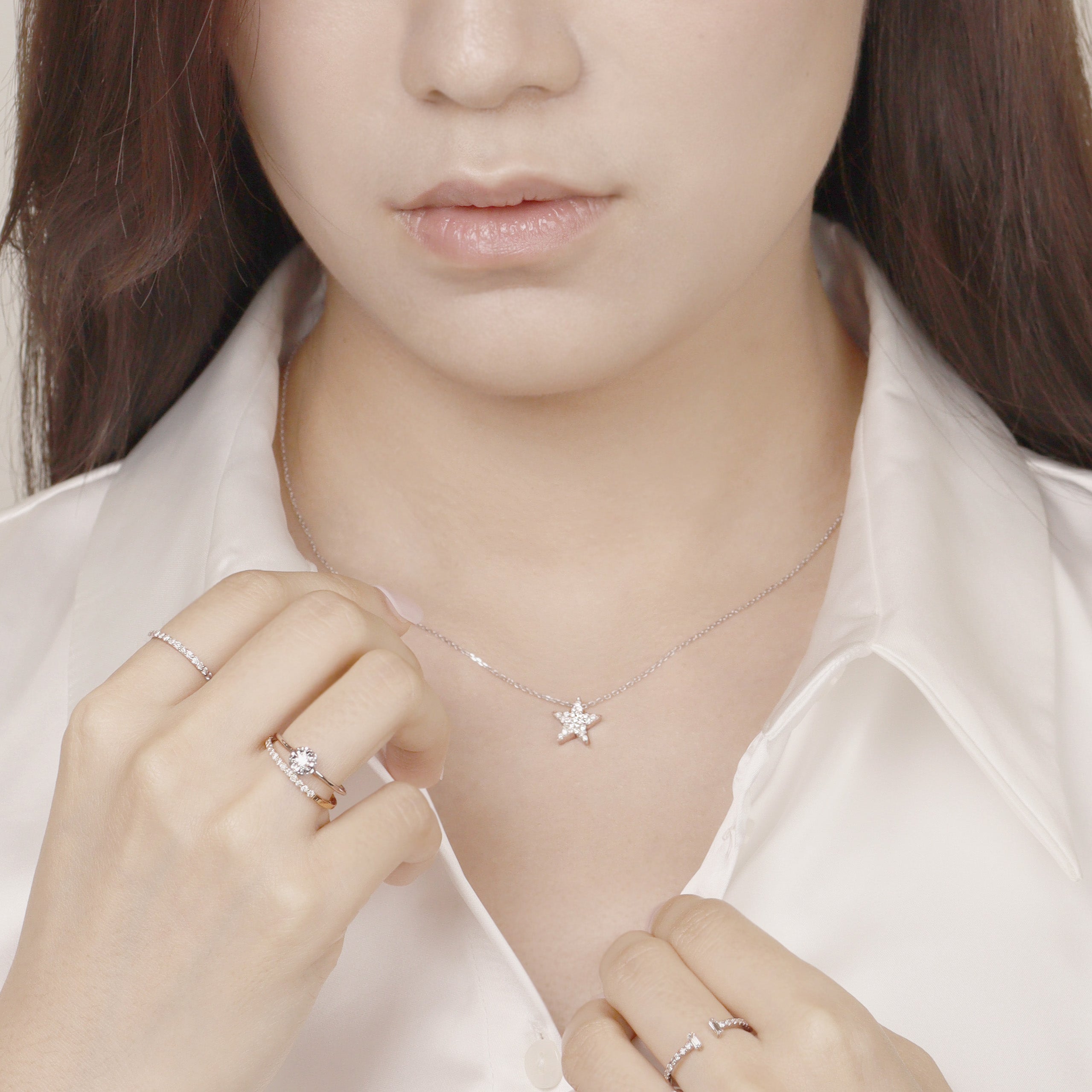 18K Gold Round Brilliant Diamond Double Stars Necklace 0.24ct A00088 - FABER JEWELS