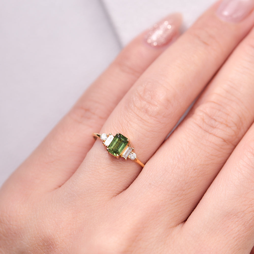 18K Gold Green Sapphire Diamond Ring CC0003 - FABER JEWELS