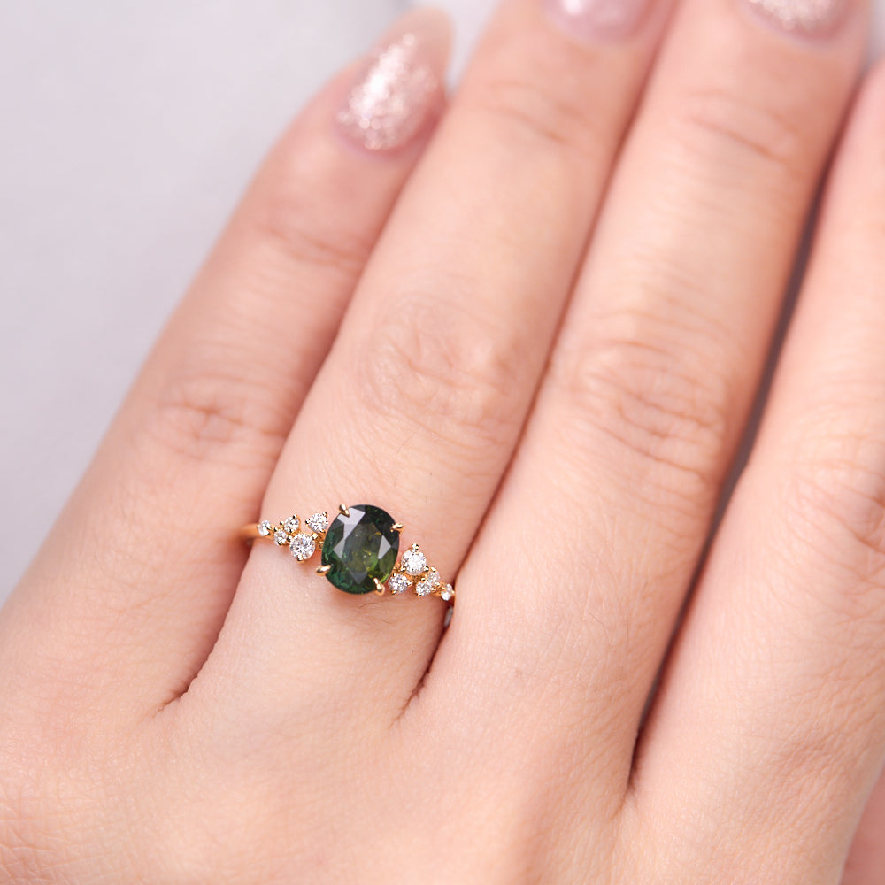 18K Gold Australian Green Sapphire Diamond Ring 1.34 ct CC0015 - FABER JEWELS