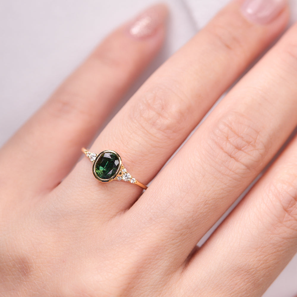 18K Gold Australian Green Sapphire Diamond Ring 1.30 ct CC0016 - FABER JEWELS
