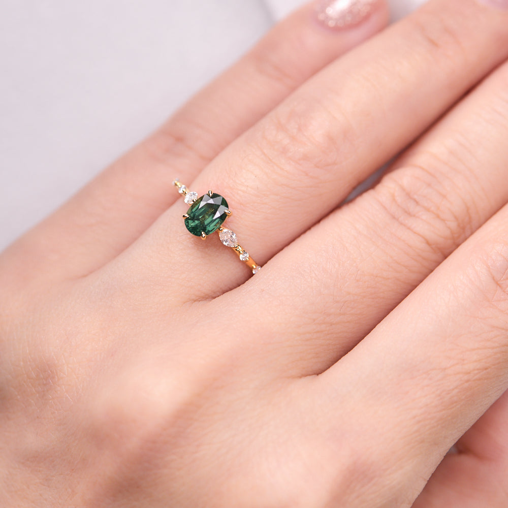 18K Gold Australian Green Sapphire Diamond Ring 1.08 ct CC0017 - FABER JEWELS