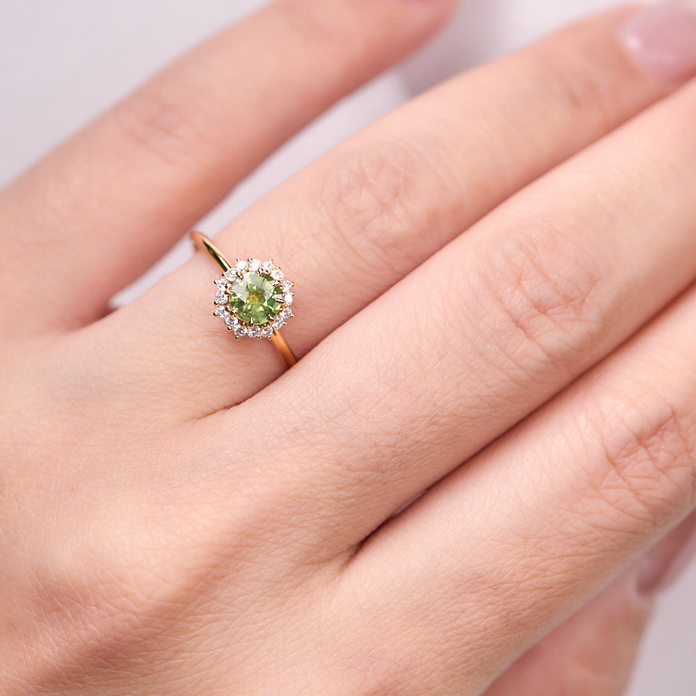 18K Gold Australian Green Sapphire Diamond Ring 0.68 ct CC0018 - FABER JEWELS
