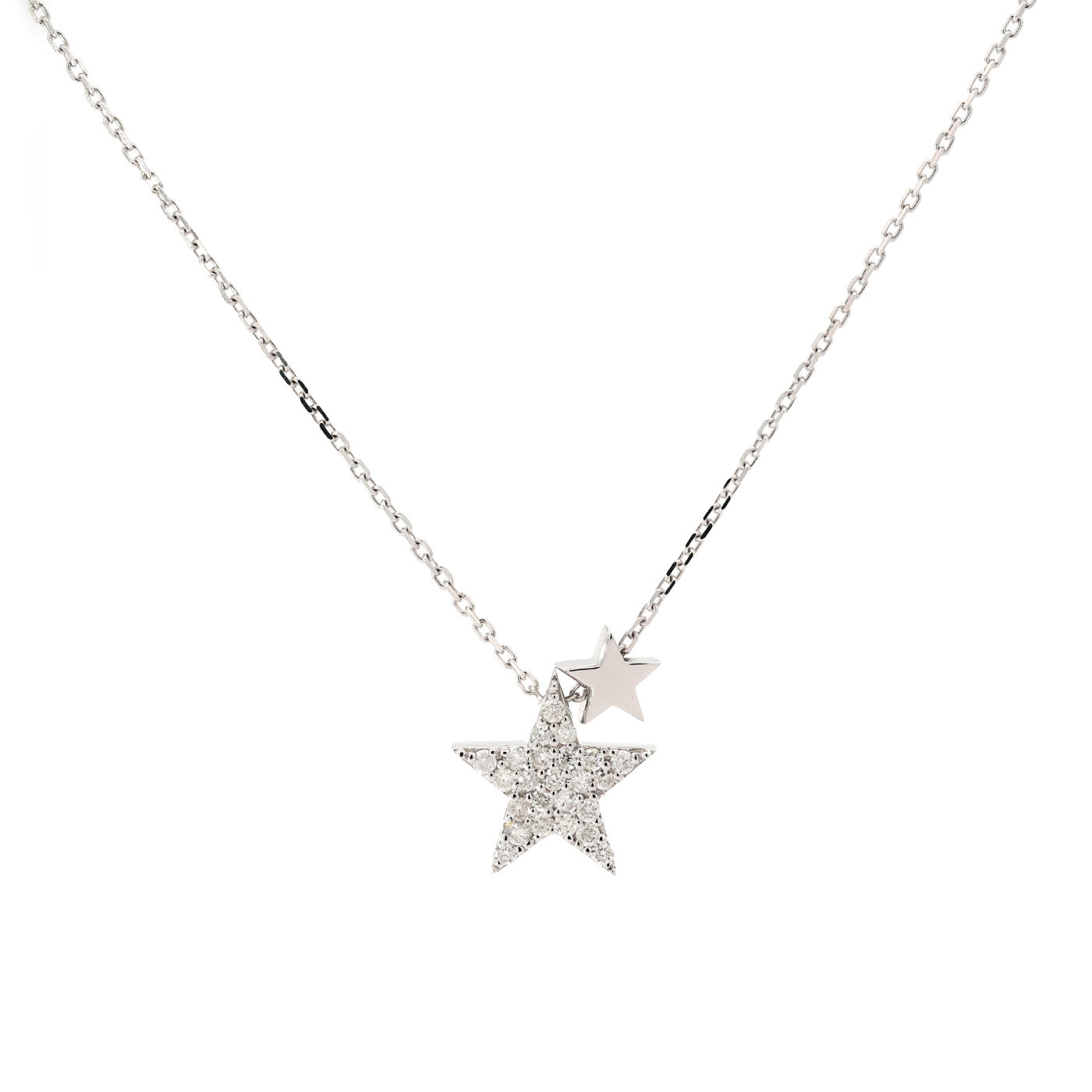 18K Gold Round Brilliant Diamond Double Stars Necklace 0.24ct A00088 - FABER JEWELS