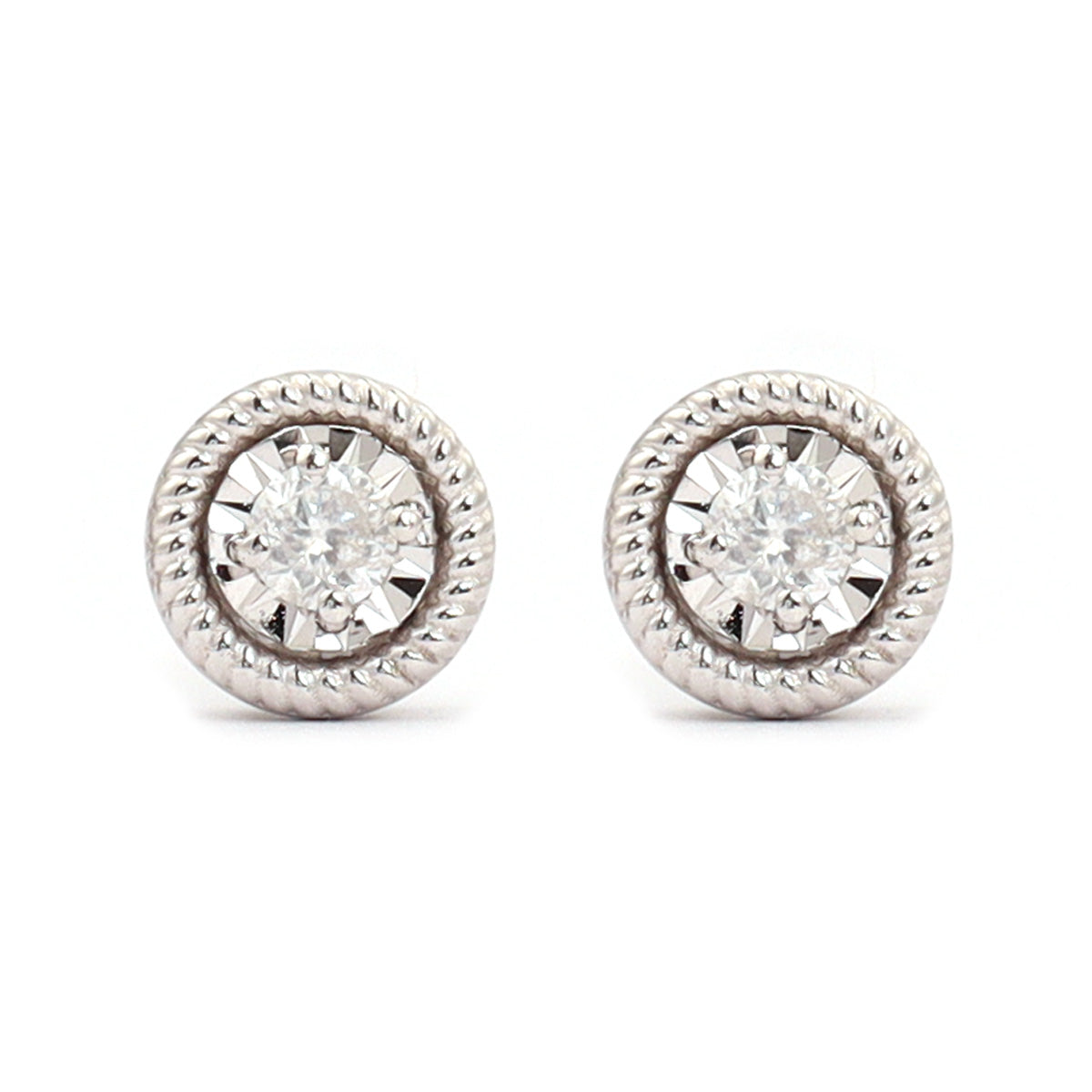 18K Gold Round Brilliant Diamond Illusion Stud Earrings  0.10ct tw. A00076 - FABER JEWELS