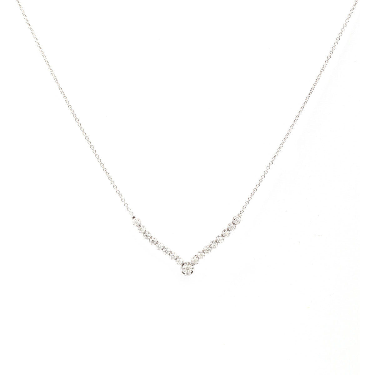 18K gold Round Brilliant Diamond V-Shaped Illusion Necklace 0.35ct tw. A00078 - FABER JEWELS